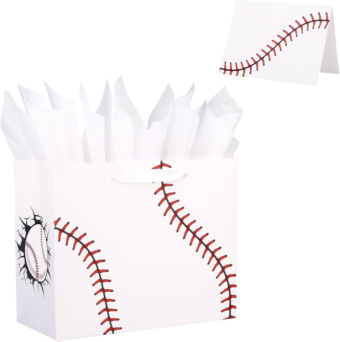 Cadeautasje in Honkbalstijl met Lint Als Handvat, Inclusief Vloeipapier en Wenskaart Sportthema Feesttasje voor Jongens en Mannen Geschikt voor Snoep Snacks Andere Lekkernijen
