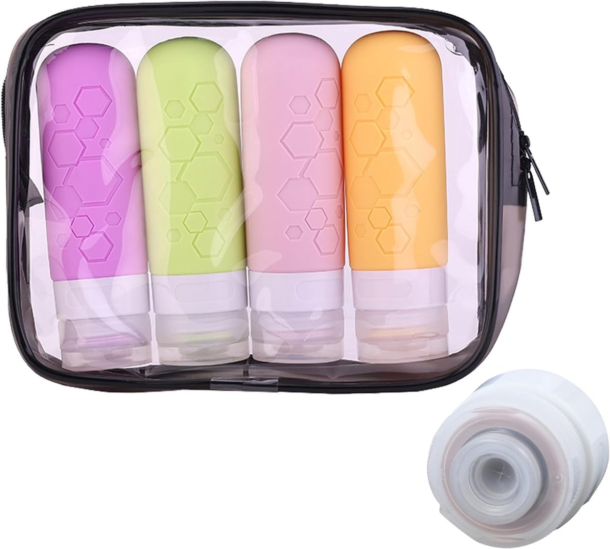 4 stukken siliconen reisflessen, Reisflessen om te vullen, Reisflessen van siliconen, Reiscontainers, voor shampoo, crème, spoeling, lichaamsverzorging, lekvrij, navulbaar