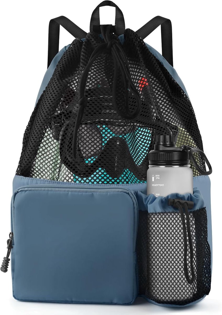 Zwemtas, zwemtas, mesh-rugzak met trekkoord, strandrugzak, gymtas, sporttas, verstelbaar trekkoord, gymtas, waterdicht, sporttas voor heren en dames