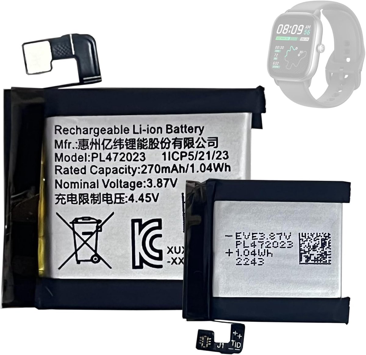 Batterij PL472023 compatibel met Amazfit GTS 4 mini smartwatch
