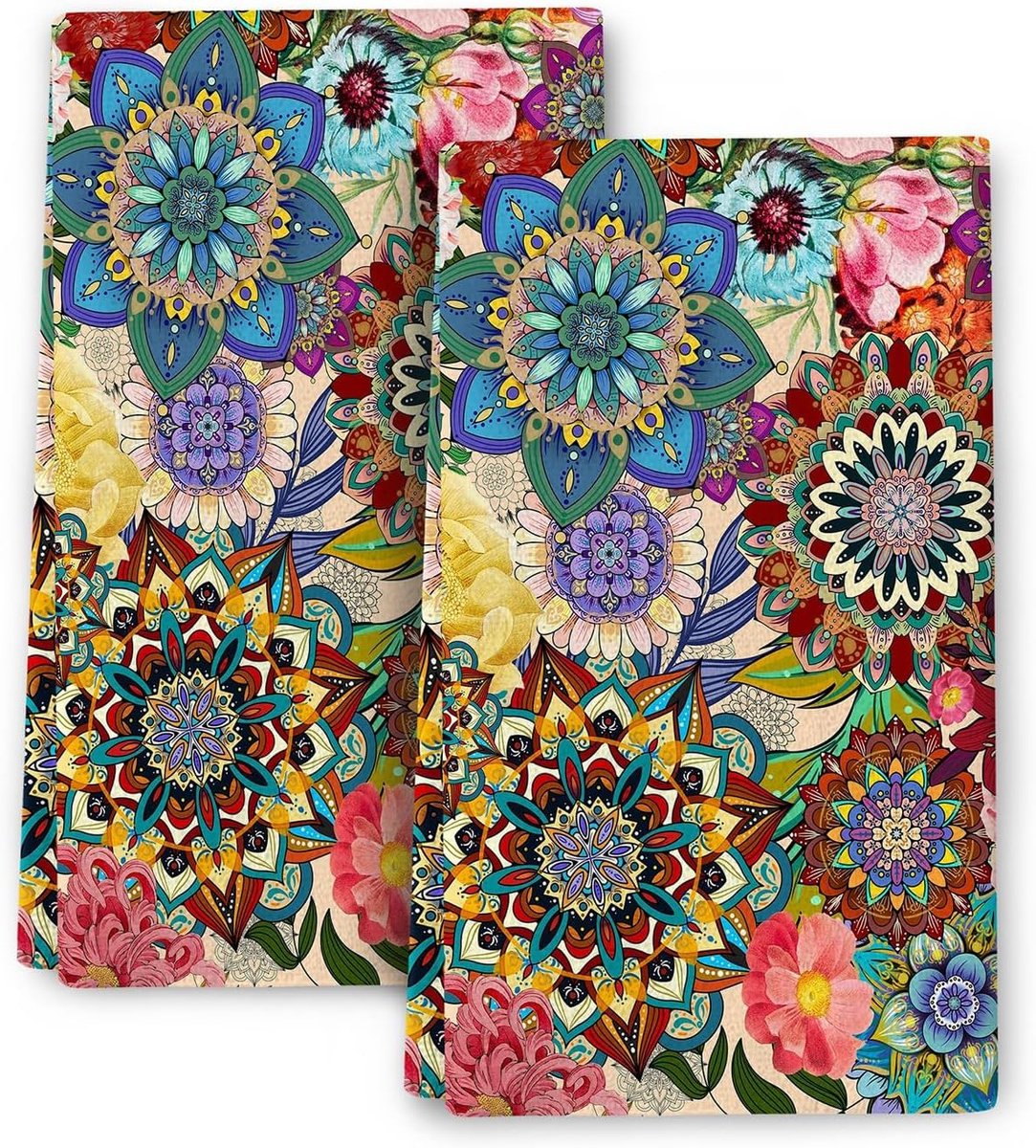 2 stuks Boho Bloemen Keukenhanddoeken Decoratieve Set, Kleurrijke Bloemen Afwasdoeken Keuken Absorberende Handdoeken Theedoeken Bar Doeken Keukendecoratie Koken