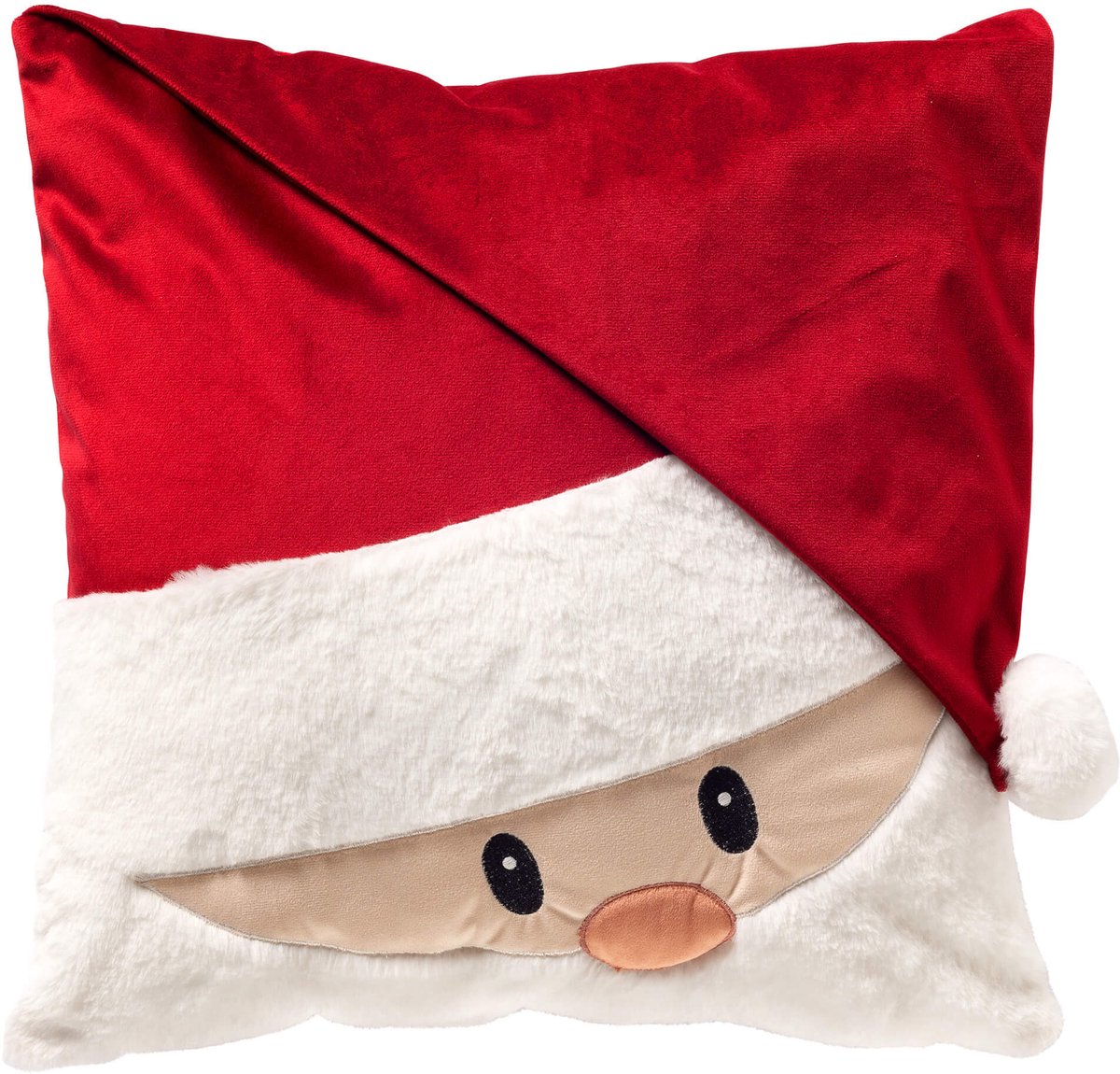 CHEEKY-SANTA - kussenhoes 45x45 cm - fluweel - kerstman - Chinese Red - rood, wit