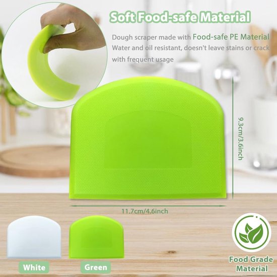 3 Stuks Deeg Schraper - Flexibele Plastic Deeg Cutter Werkbank Schraper Gebak Snij Gereedschap voor Taarten, Deeg, Brood, Pizza (2 Groen, 1 Wit) — afbeelding 5