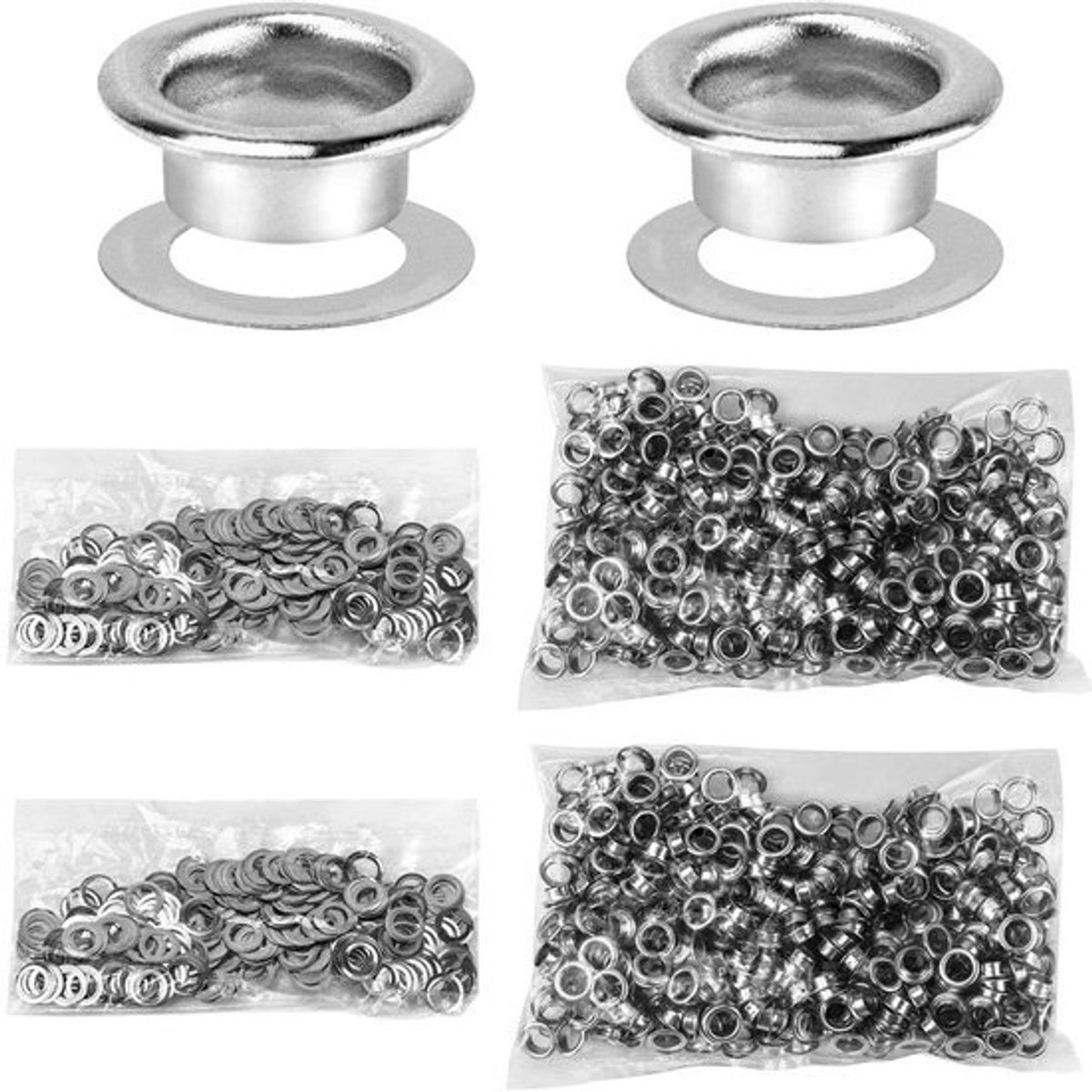 Gereedschapsset doorvoertules 1000 stuks ringen en 1000 stuks oogjes 6 mm voor kleding en lederwaren