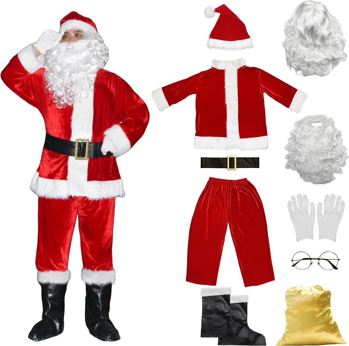 Kerstmankostuum - Rood - Maat L - Compleet Deluxe Kostuum voor Volwassenen - Voor Feestelijke Gelegenheden