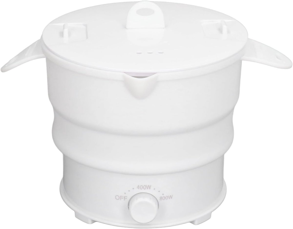 Elektrische Hot Pot, multifunctionele kookpan, 1,2 l, opvouwbare elektrische reiskoker, elektrische hot pot, opvouwbaar, met stoomrooster voor veelzijdige toepassingen thuis en onderweg