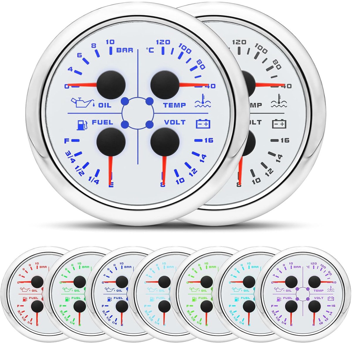 85mm 4in 1 Multifunctioneel meetinstrument, waterdicht brandstofpeil oliedruk watertemperatuurmeter voor auto camper boot motorfiets