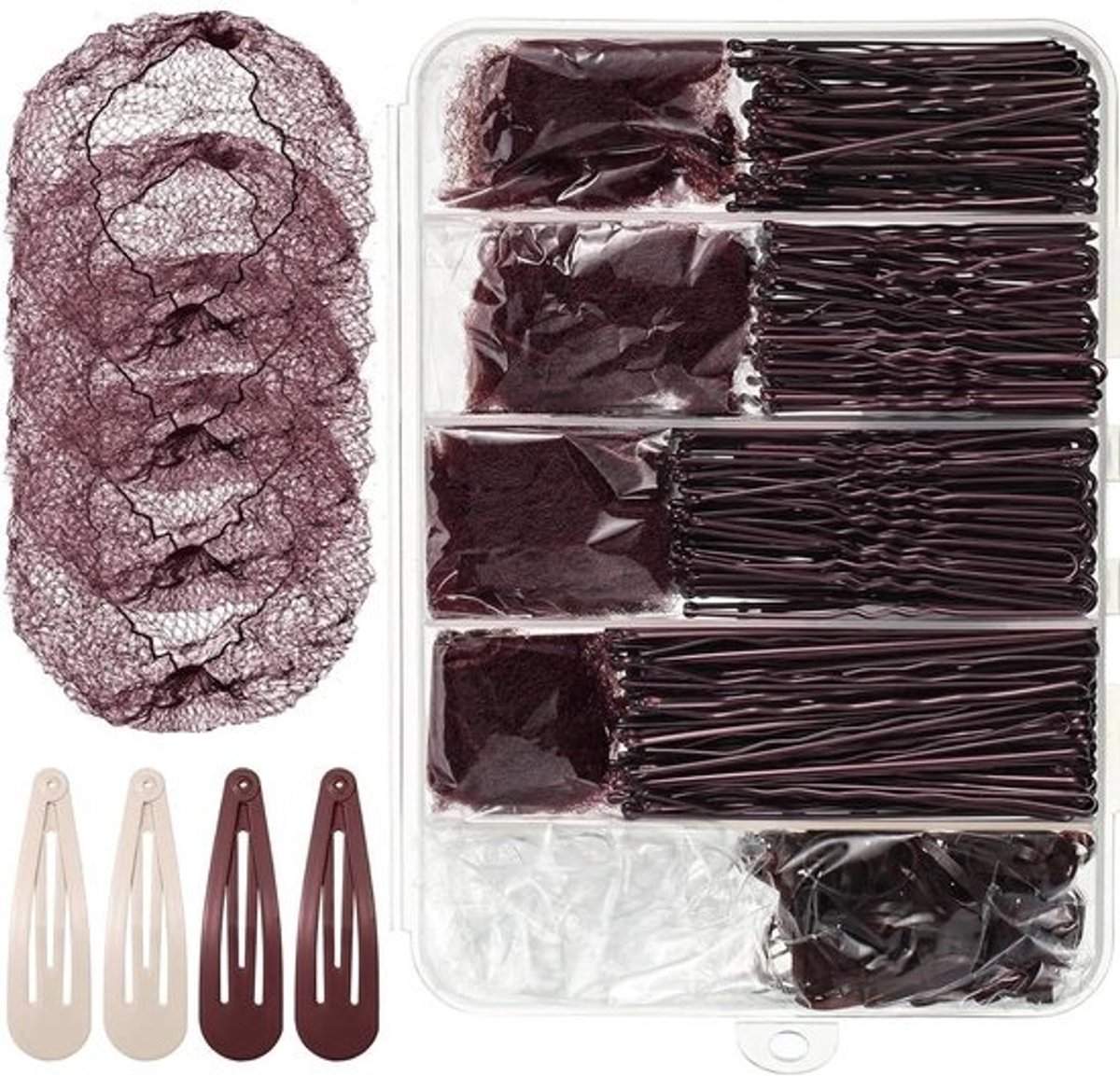 Haarspelden Kit - Haarclips Elastiek - Kapsels Maken - Compleet Styling Pakket - 368 Stuks - Bruin