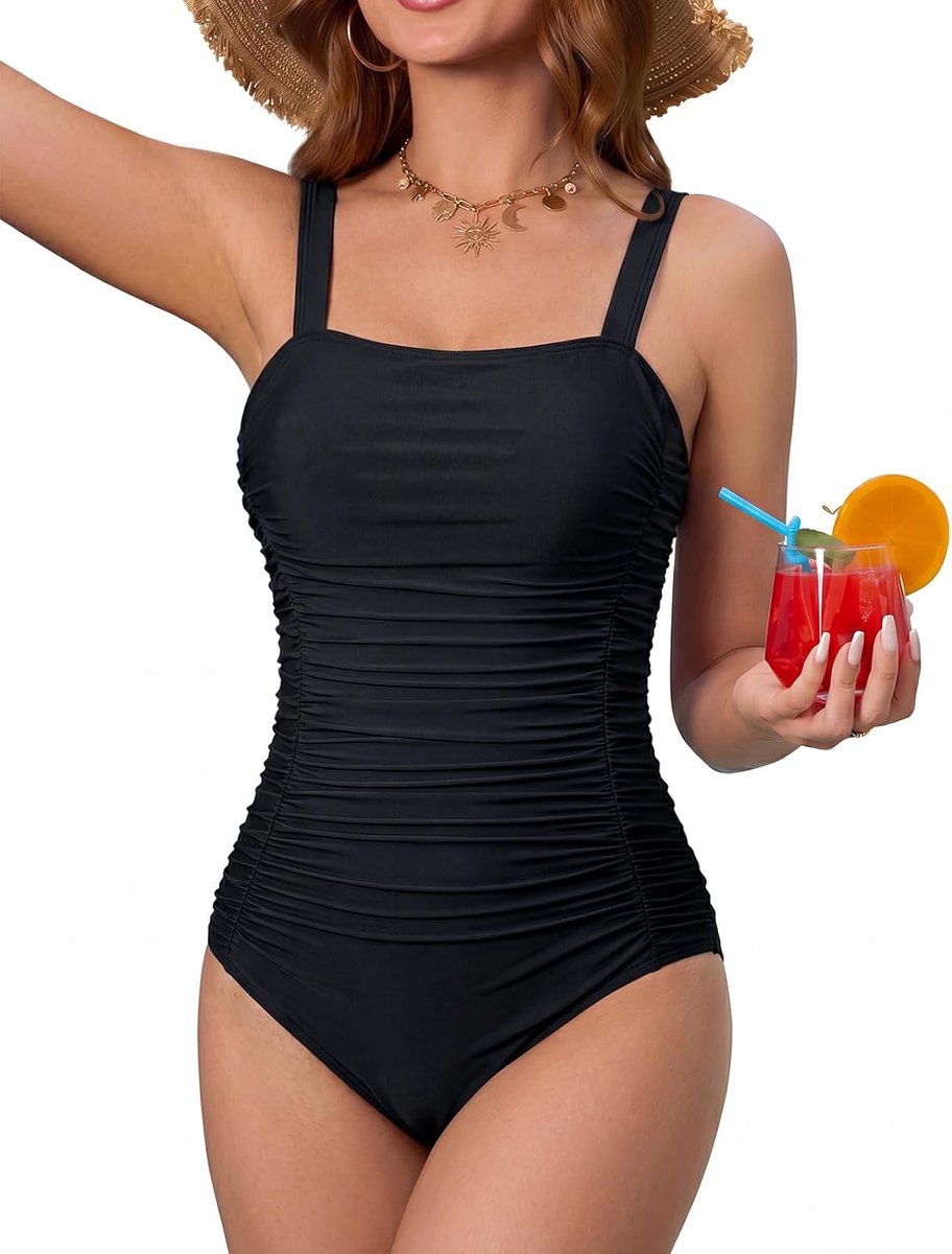 Badpak voor dames, buikweg-patroon, grote bovenwijdte, met cups, plooien, kleurverloop, curvy, push-up vorm, eendelige badmode