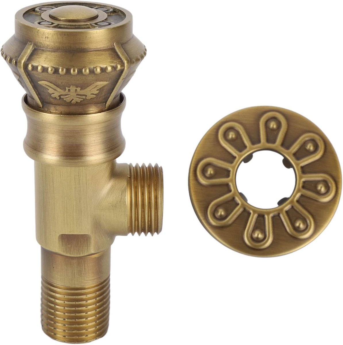 Hoekafsluiter van antiek geborsteld messing voor badkamer toilet keuken met Europees retro design duurzaam lekvrij geschikt koud warm water wastafel douche verwarming