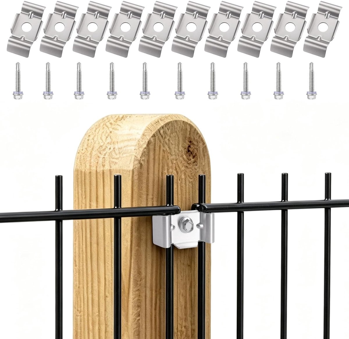 Roestvrij staal, V2A, dubbele staafmattenhek, bevestiging met M5,5 x 38 schroef, vlinderklemlus voor staafmattenhek, 10 stuks