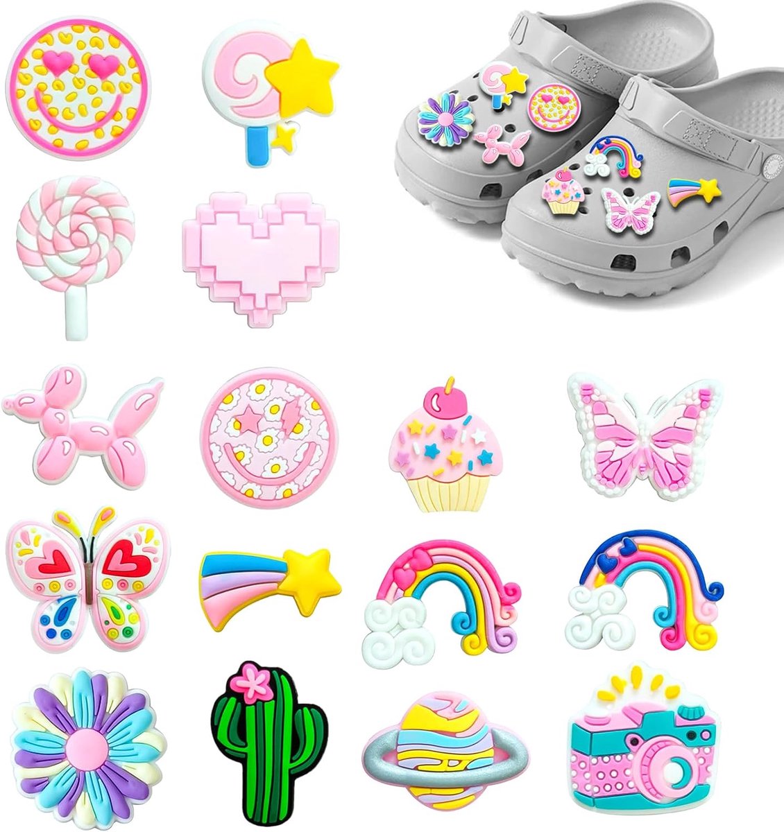 Bedels, zomerse strandschoenbedels voor Crocs, doe-het-zelf badge voor kinderklompen, afneembare pvc-bedels en pinnen voor meisjes, vrouwen, kinderen, verjaardagscadeaus
