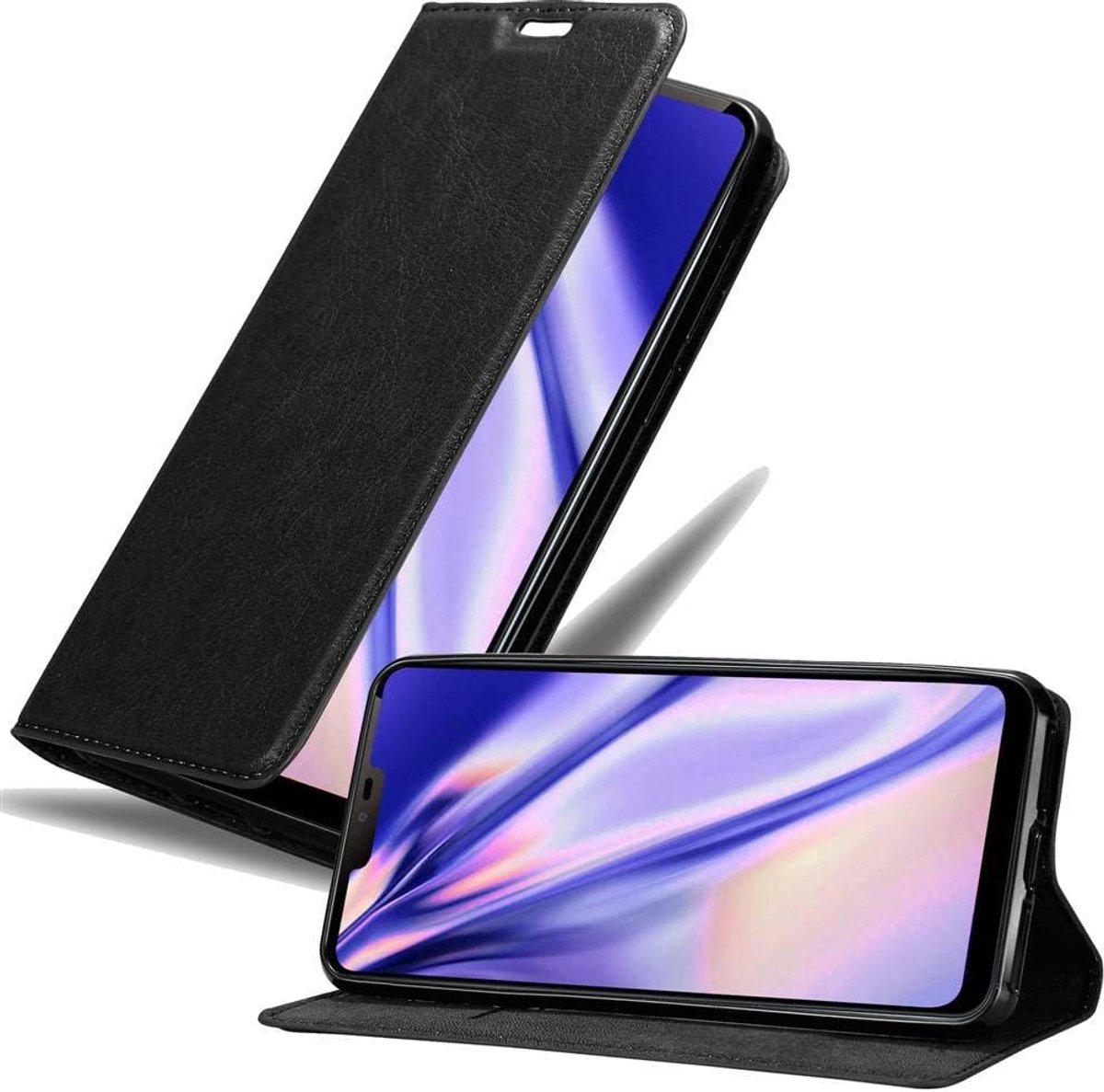 Hoes compatibel met LG G7 ThinQ/FIT/ONE in ZWARTE NACHT - Beschermend etui met magnetische sluiting, standfunctie en kaartvakje