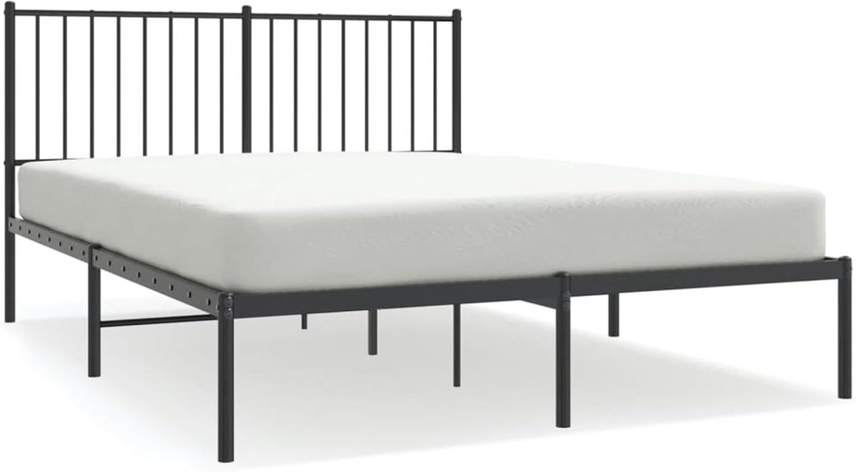 bed met zwart hoofdeinde, robuuste structuur van gepoedercoat staal, 140 x 190 cm, hoogte onderaan 26 cm, inclusief ademende lattenbodem en opbergruimte, ideaal voor slaapkamers