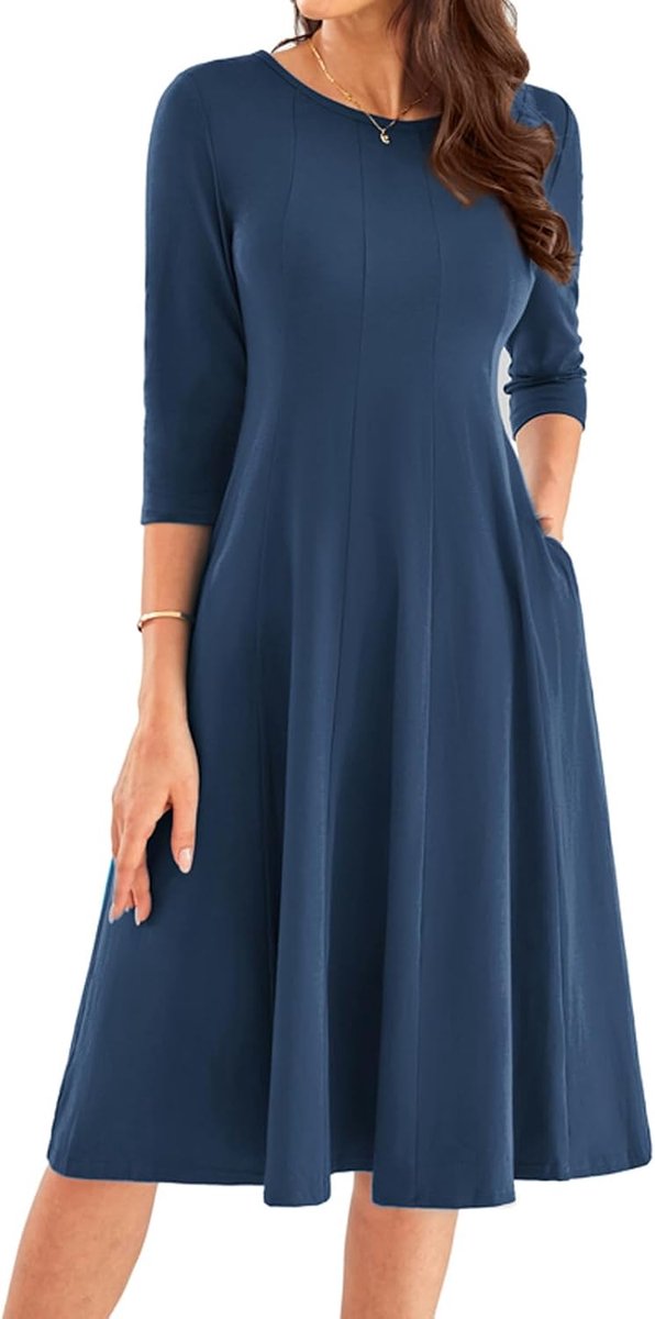 Dames Vintage 3/4 mouw A-lijn midi-jurk bruiloft gast jurken voor vrouwen UK Prom formele vintage