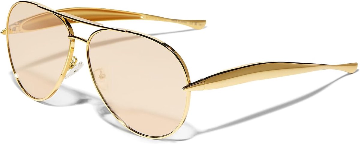 Retro Gouden Aviator Zonnebril voor Vrouwen Mannen, 2025 Metalen Oversized 70s Aviators Zonnebril