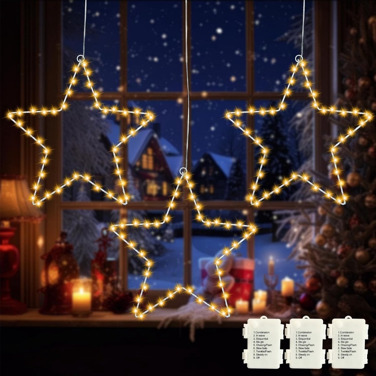 Led Kerststerverlichting - Warmwit - 32 cm - Metalen Ster met 45 LEDs en Timer - Voor Kerstdecoratie