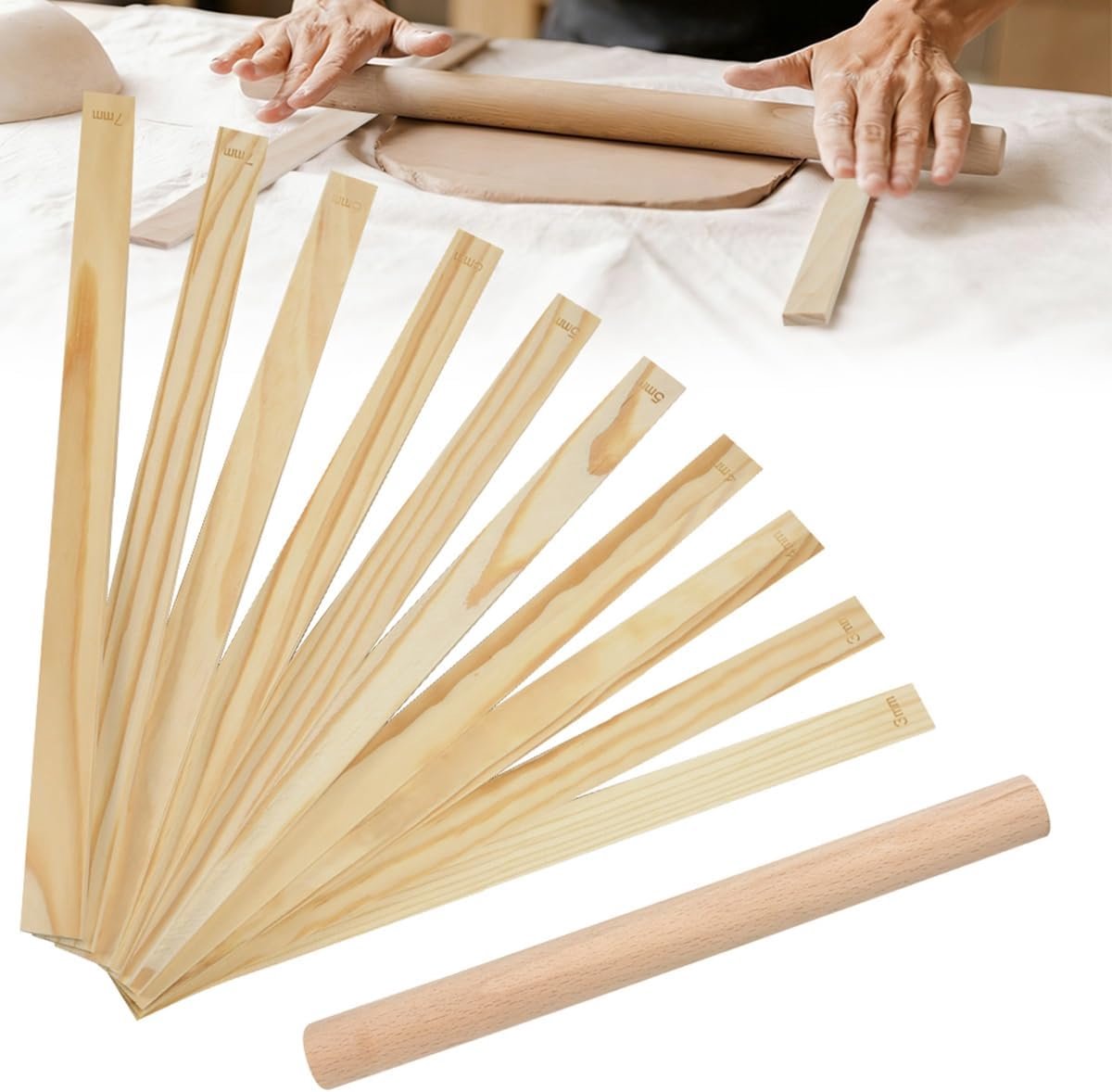 Set van 10 houten panelen potloodgereedschap potloodaccessoires rolling pin gids spacers kaken voor potterij workshops DIY 5 maten 3/4/5/6/7 mm