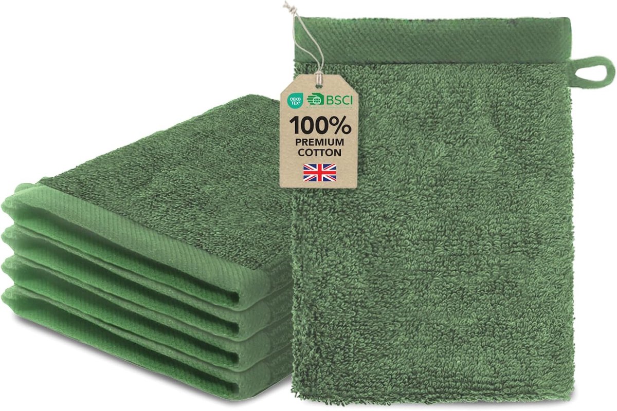 Katoenen Washand 15x20 cm Dennengroen 5-pack