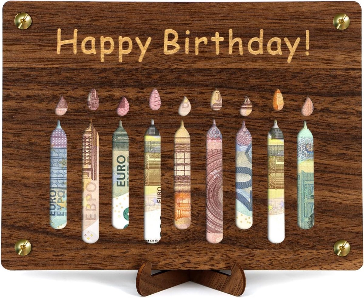 Geldgeschenken verjaardag - Happy Birthday - houten cadeaus verpakking met verjaardagskaart