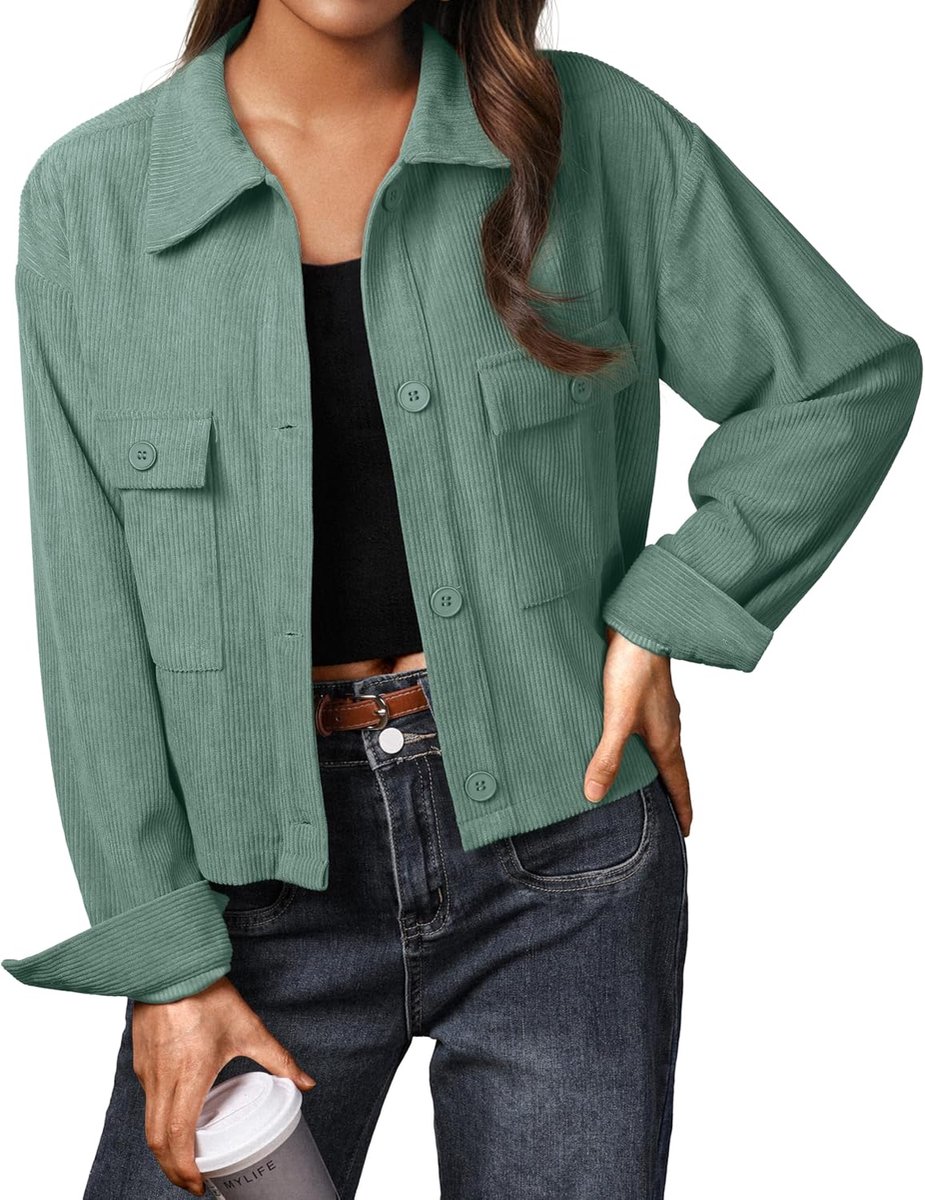 Corduroy jas dames hemdjack corduroy hemd korte jas lange mouwen revers button-down shacket mantel