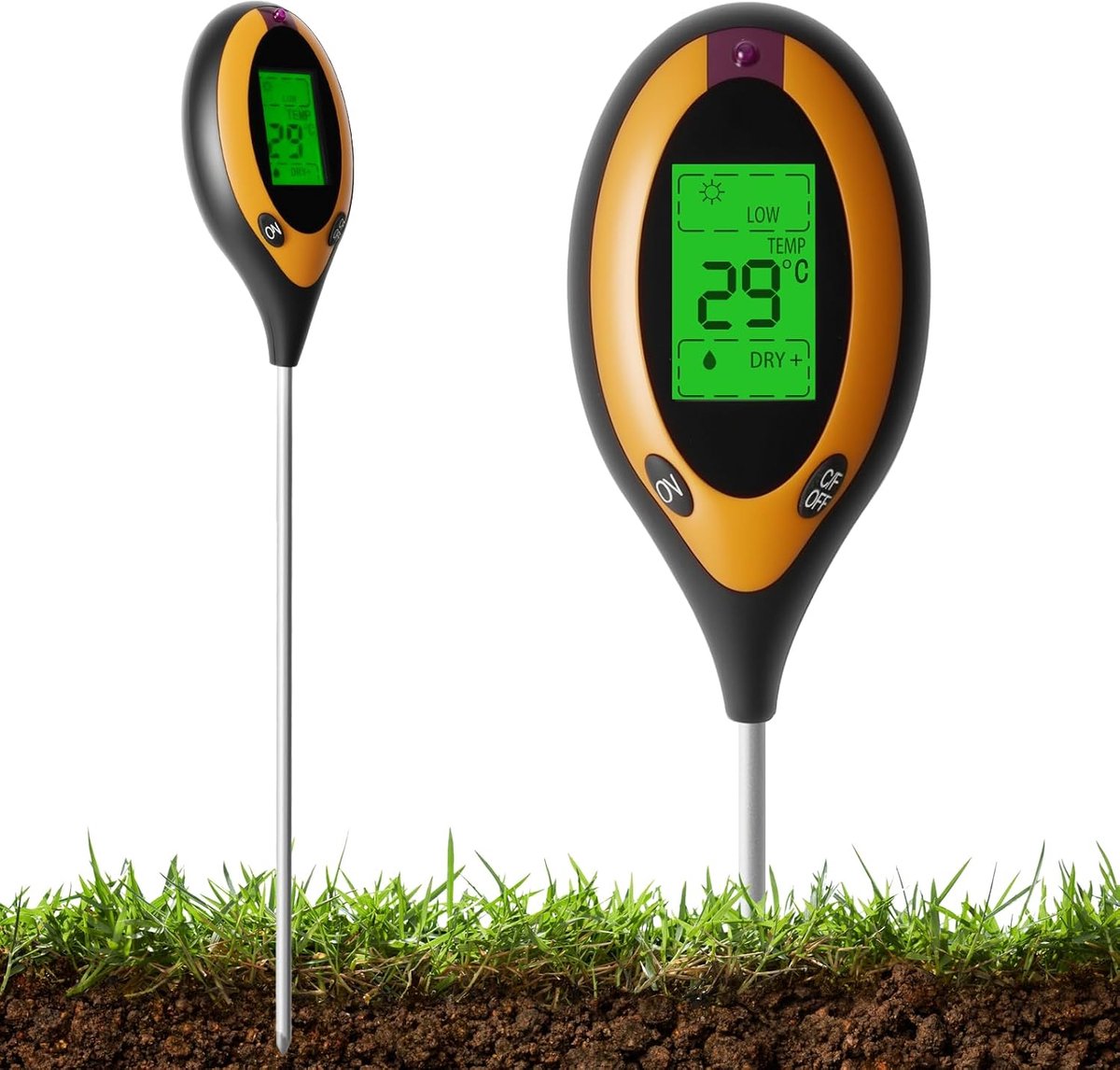 Bodemanalyse gazon, 4-in-1 meter, pH-waarde, grasmeting, digitaal, bodempH-test met vocht, temperatuur en zonlicht, gazon pH-waarde-tester voor tuin, landbouw en buitenplanten