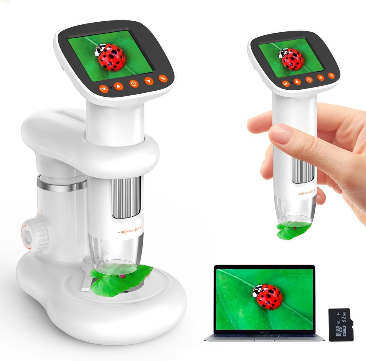 Microscope IMICHI Microscoop voor kinderen, beeldscherm, 1000 x grote vergroting, helder beeld, uniek insectenvak voor kinderen, digitale microscoop draagbaar