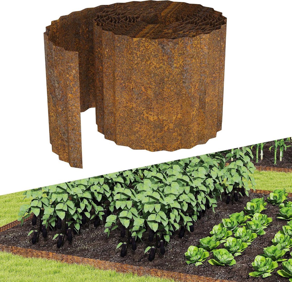 Cortenstalen gazonrand, 5 m, hoogte 15 cm, roestpatina, bloembedomranding, gazonafgrenzing, onderhoudsvrij, tuinrand, tuinpalissade, weerbestendig metaal