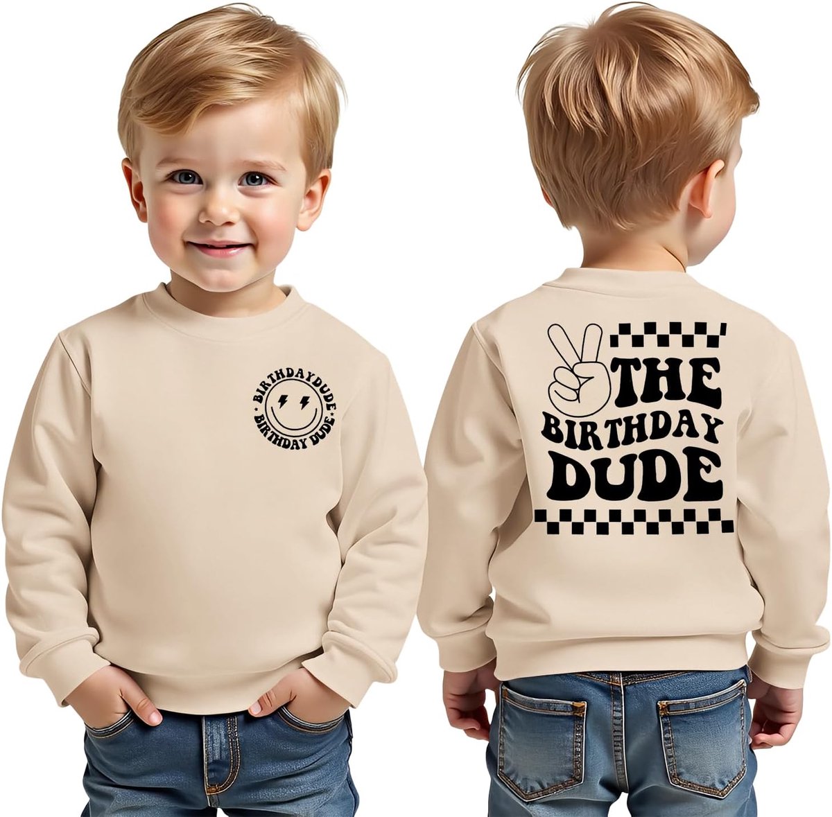 C&M WODRO Verjaardagspullover voor jongens, met opdruk 'Dude' 'Dude', sweatshirt voor kinderen, verjaardagsoutfits, ronde hals, lange mouwen, trui, herfst en winter, babykleding voor 12M-5J kinder