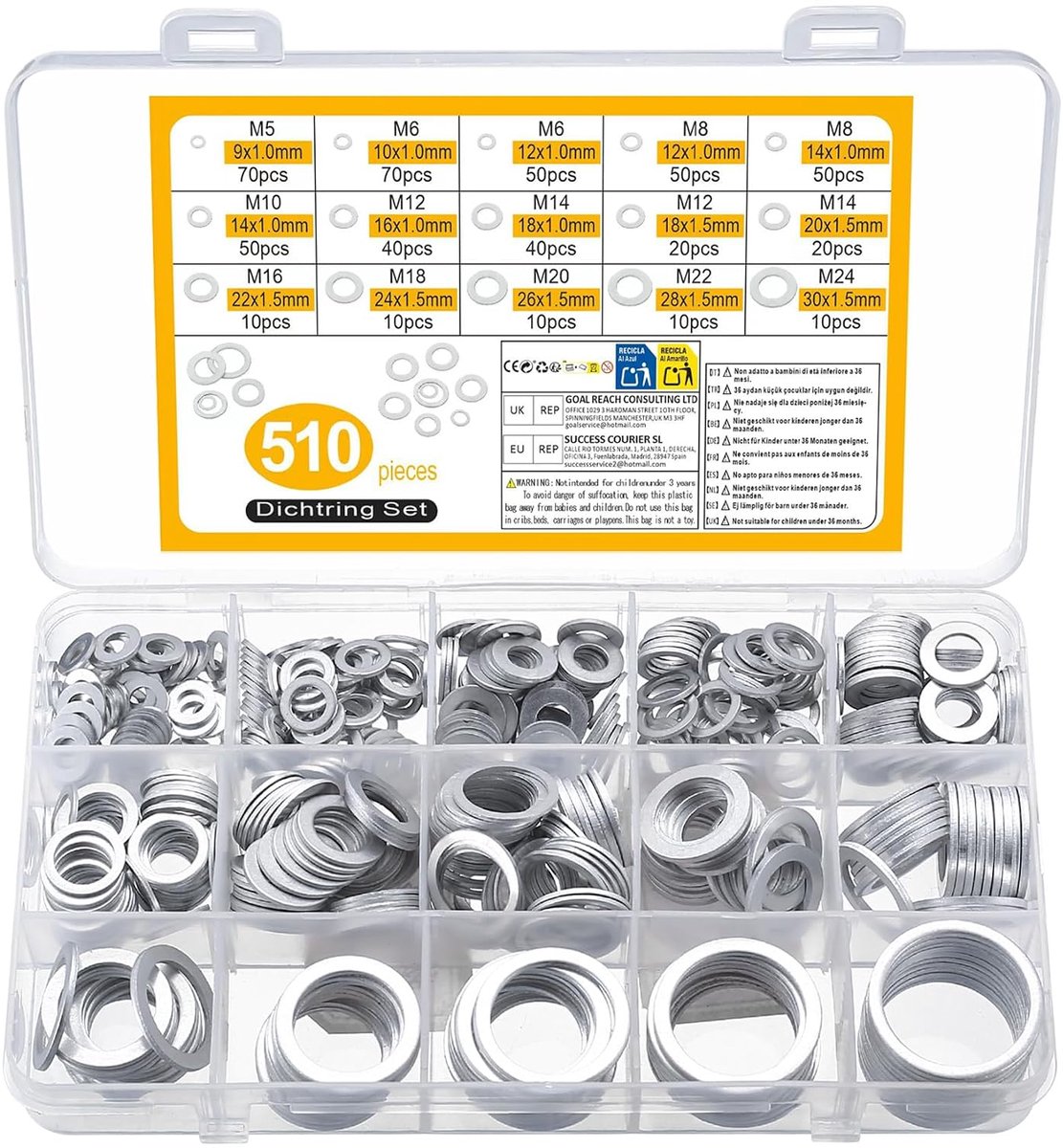 Platte ringen voor schroeven, metalen ringen voor bouten, M5 M6 M8 M10 M12 M14 M16 M18 M20 M22 M24 diverse sluitringen, assortiment wasmachines voor reparatie woningbouw (15 maten)