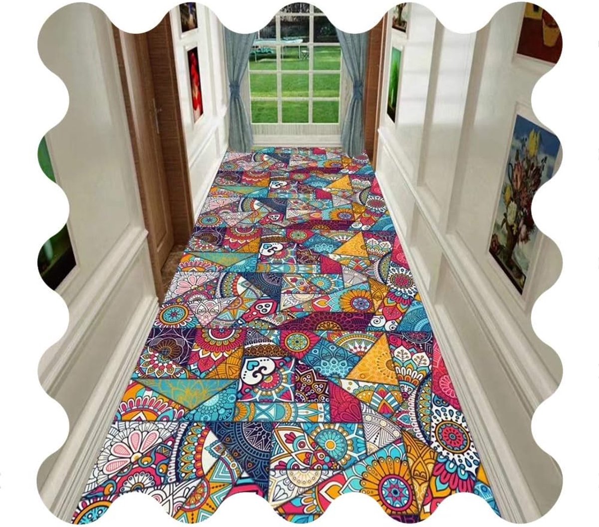 Lange loper tapijten voor hal gebied tapijten corridor tapijt klassieke Bohemian stijl tapijt, antislip duurzaam wasbaar, maat aanpasbaar (kleur: A, Maat : 1.4x7m)