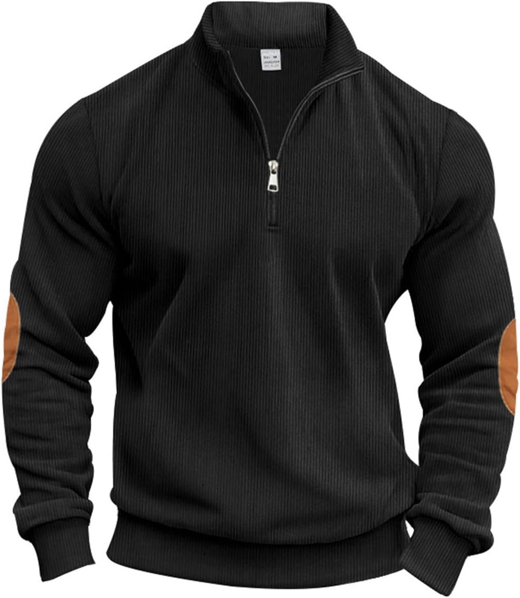 Herentrui met lange mouwen en opstaande kraag, herfst en winter, halve ritssluiting, losse kraag, borduurwerk, veelzijdige corduroy tops voor heren