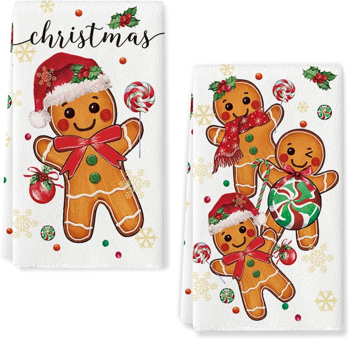 Theedoeken kerstkeuken, 2 stuks theedoeken Kerstmis, microvezel handdoeken, zacht en absorberend, 43 x 66 cm theedoeken keuken, kerstdoek (A)