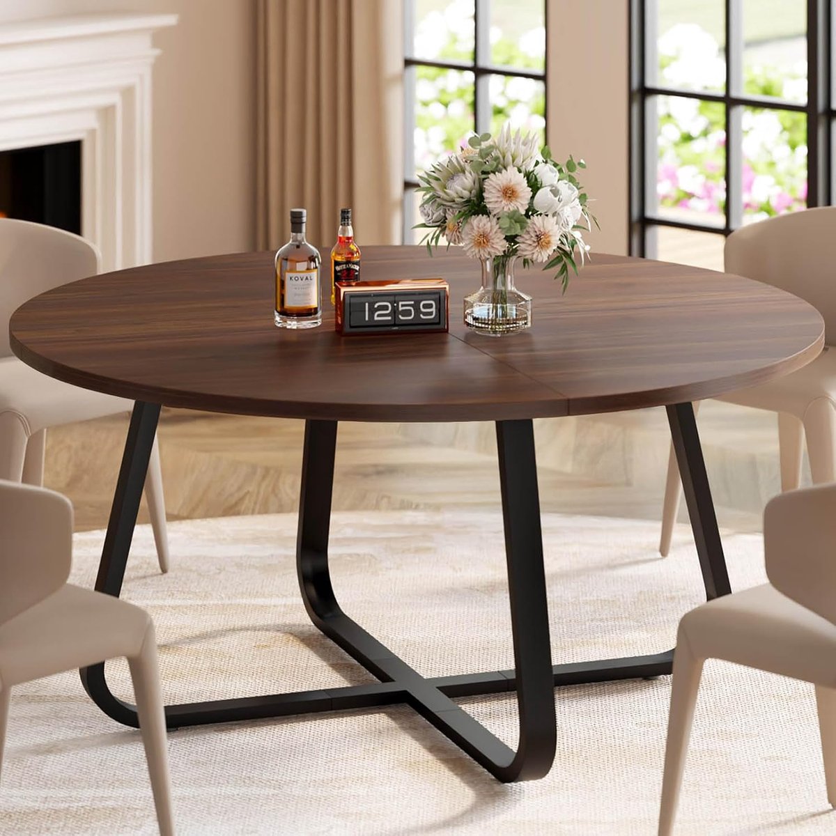 Walnoot eettafel ronde eettafel voor 4 tot 6 personen 130 cm