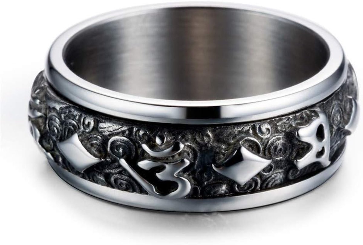Heren roestvrij staal boeddhistische zes woorden mantra geschriften Spinner Ring