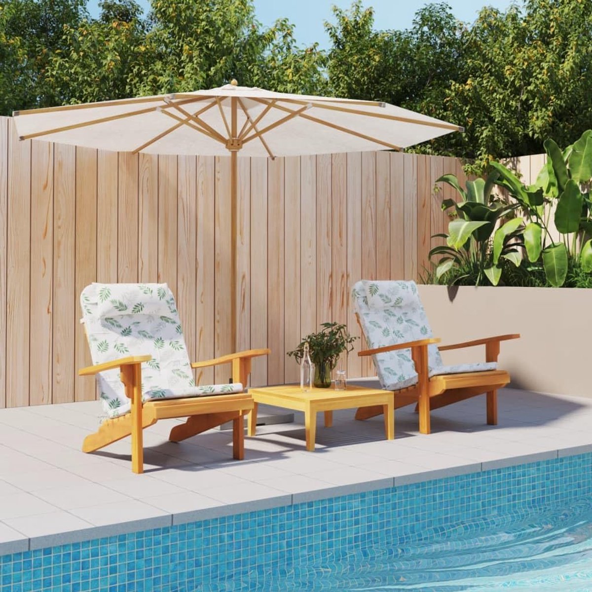 2 STK. Bladpatroon Oxford-stof zitkussen waterafstotend voor tuinstoelen met bevestigingskoorden