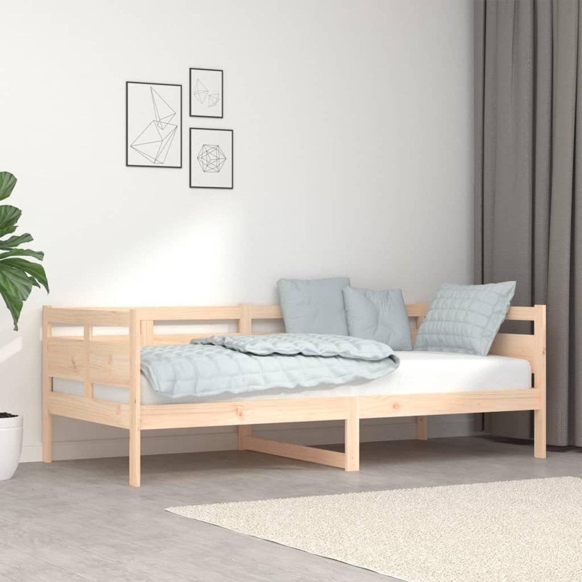 Massief grenen 90 x 190 cm - robuust logeerbed bank met houten frame voor woonkamer en slaapkamer als zitgelegenheid en slaapplaats