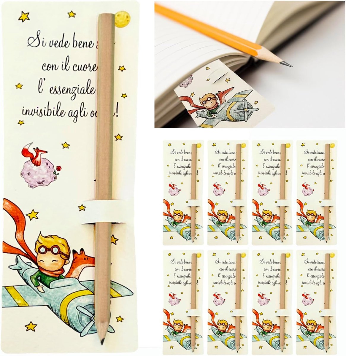 Shop Gastgeschenkset, 8 bladwijzers met potlood, kleine prins voor doop, communie, feest, cadeau (8 bladwijzers met pen)