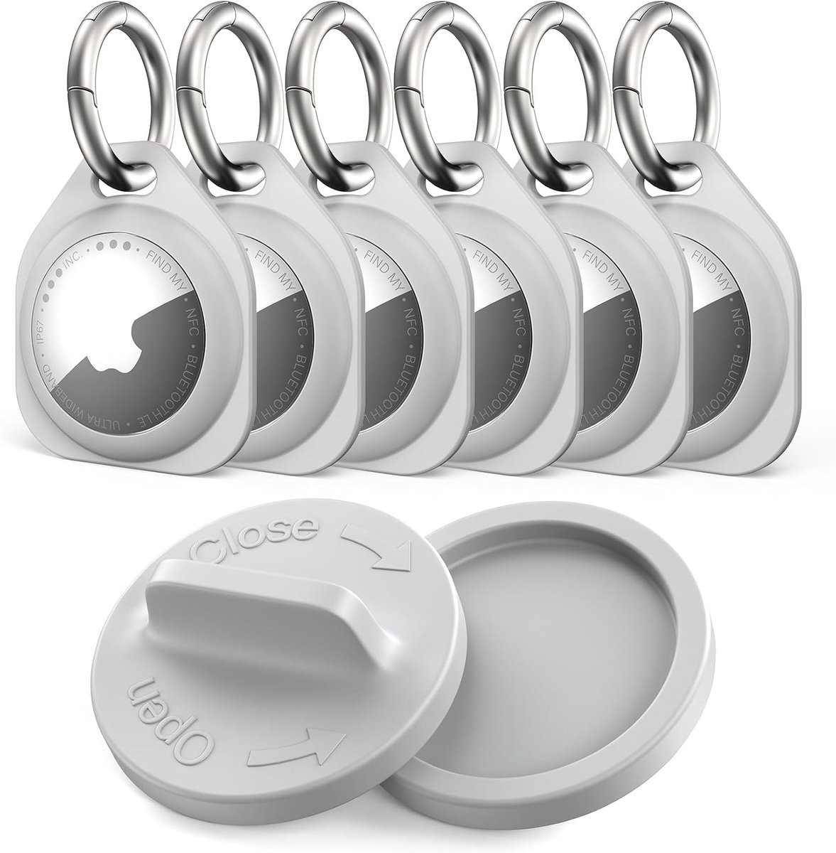 6 stuks voor AirTag siliconen houder sleutelhanger met batterijklepopener, zachte beschermhoes voor Air Tags Tracker, anti-verloren sleutelhanger voor honden katten halsbanden, autosleutels, rugzakken