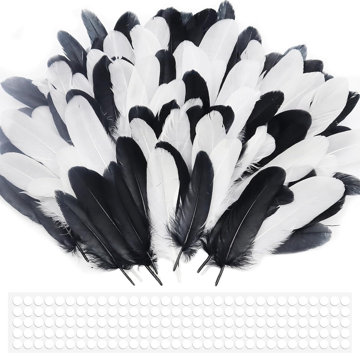 200 stuks veren om te knutselen, natuurlijke knutselveren, decoraties, ganzenveren, 10-17 cm, zwart en witte veren voor dromenvangers, hoofdsieradenveren, doe-het-zelf knutselen, maskers