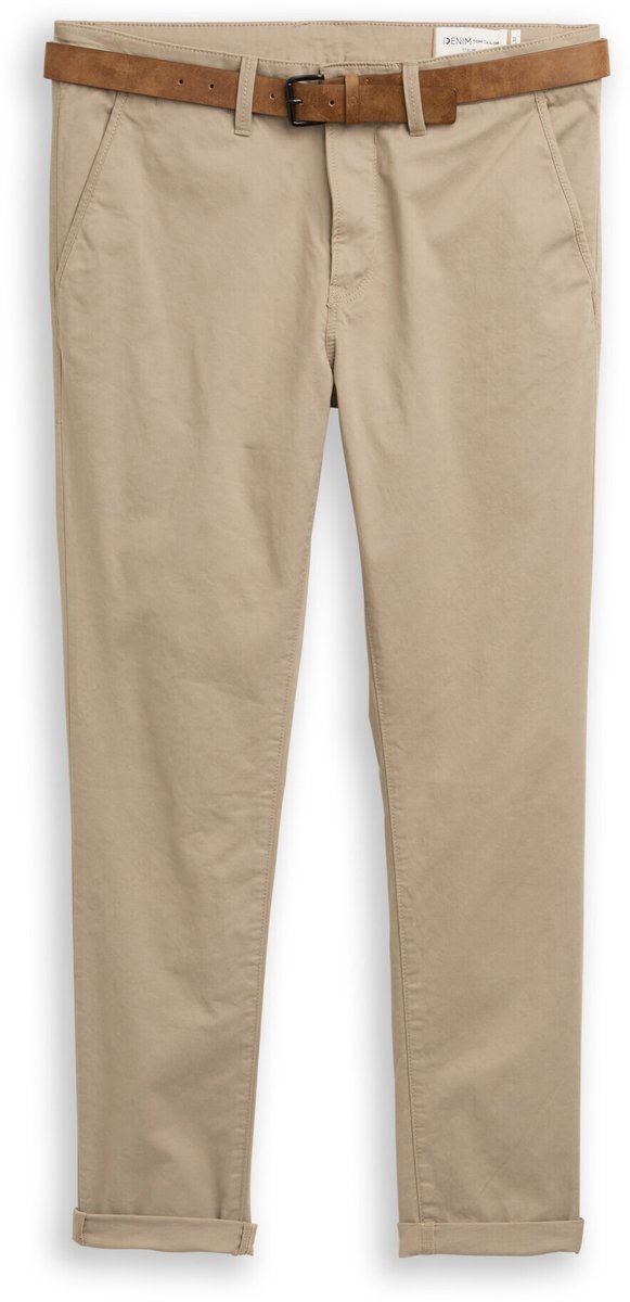 Tom Tailor Denim - Slim-fit chino met riem - Maat 36/32 - roasted nut brown