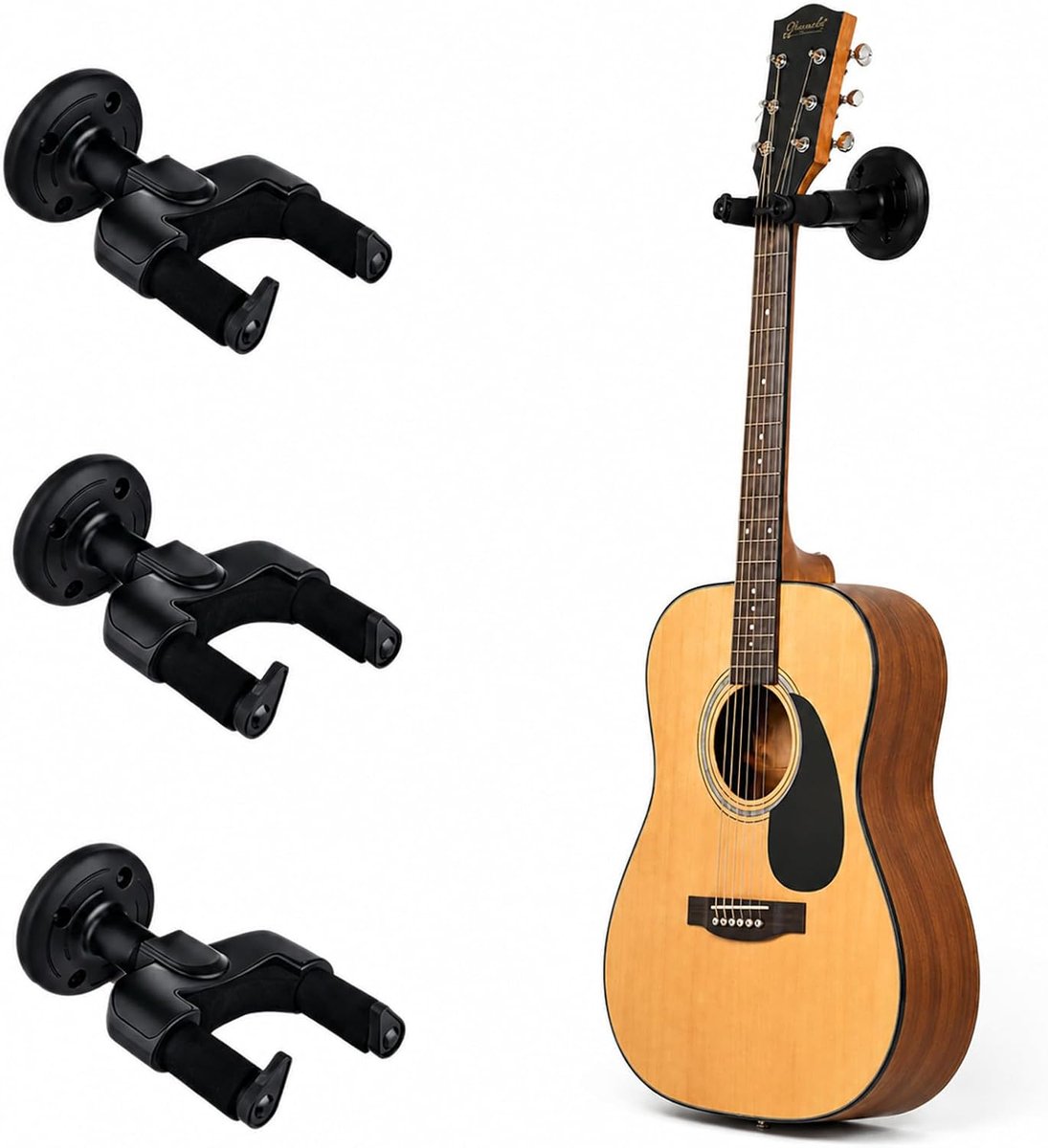 wandhouder voor gitaar, wandhouder, 3 houders met draaibare arm en zachte coating, eenvoudige bevestiging, zwart