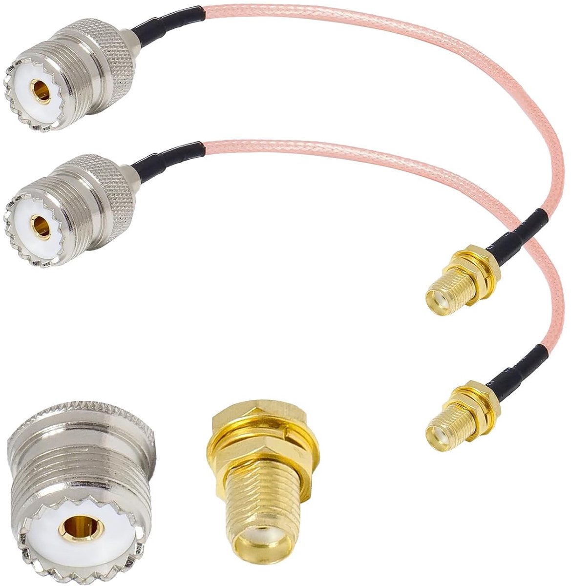 Naar UHF SO239 Kabel 15 cm, 2 stuks SMA bus naar UHF bus kabel RG316 coaxkabel 50 ohm 2-pack voor SDR handheld CB-radio radio walkietalkie, antenne, WLAN, UHF-adapter