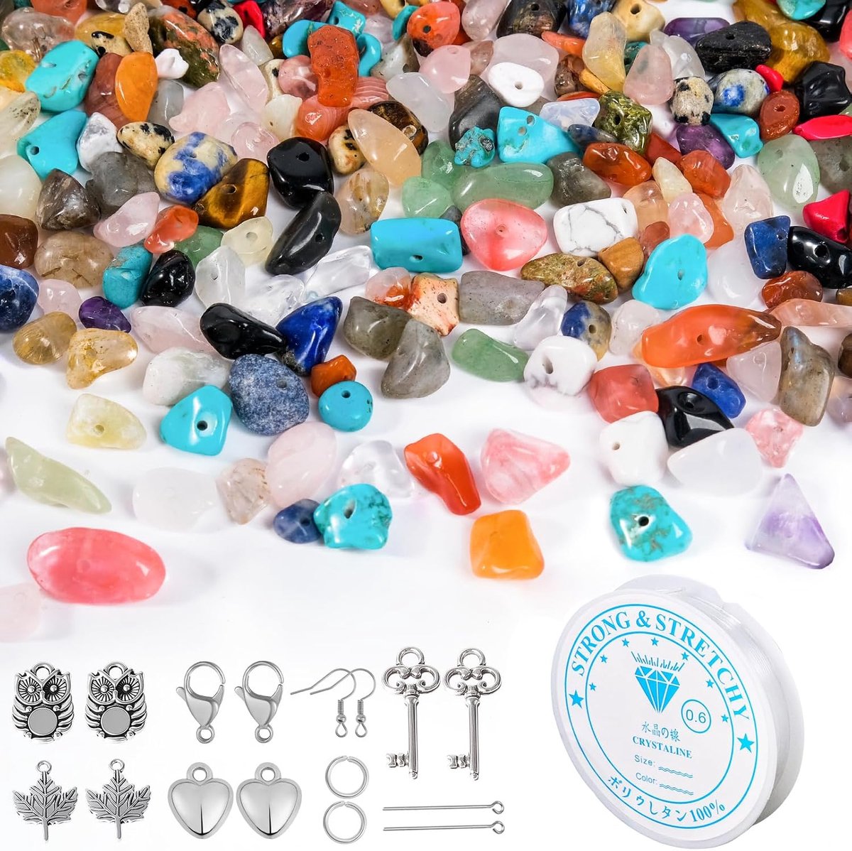 Set van 120 stuks natuurlijke onregelmatige kralen voor armbanden, edelsteenkralenset voor het zelf maken van armbanden, glaskralenset met om op te rijgen voor kettingen, ringen, mobielkettingen