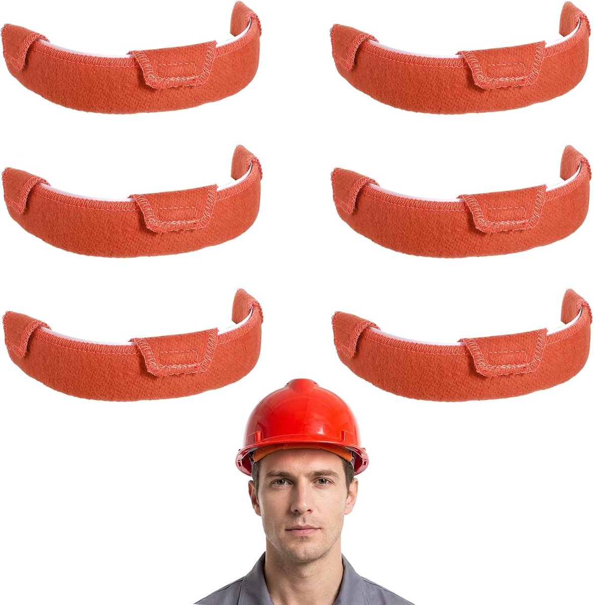 hoed zweetband met voeringen, 6 stuks herbruikbare katoenen veiligheidshelm zweetband zelfklevende harde hoed voering cap zweetvoering voor industriële lashelm zweetbanden voor hoeden