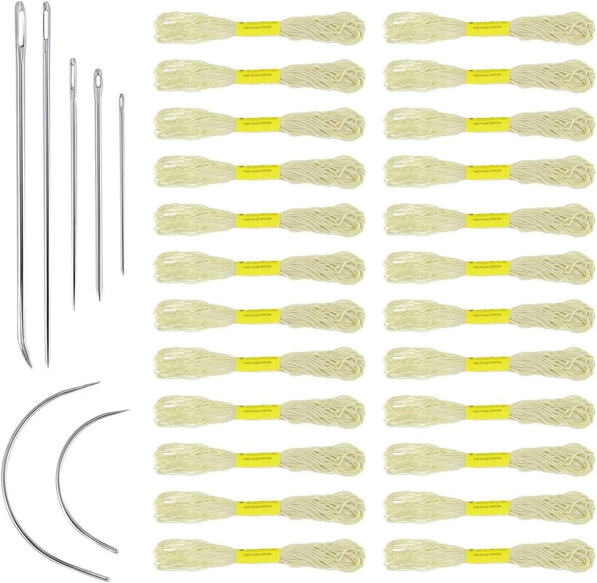 24 witte kruissteekgaren, 7 naainaalden, borduurprojectset, knutselaccessoires, geschikt voor beginners.