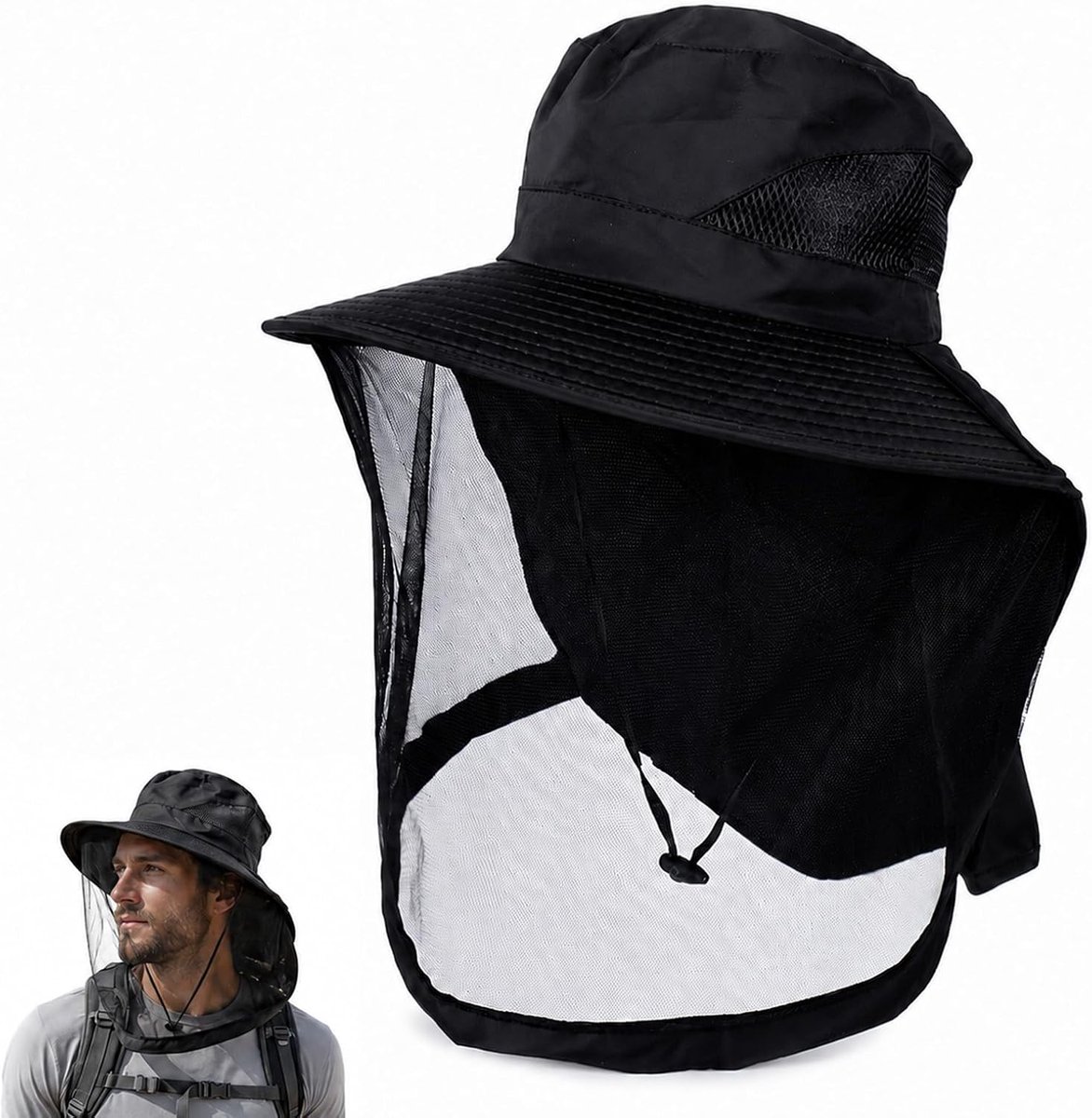 Hoed met muggennet voor imkers, zwart, ademend, voor buitenactiviteiten