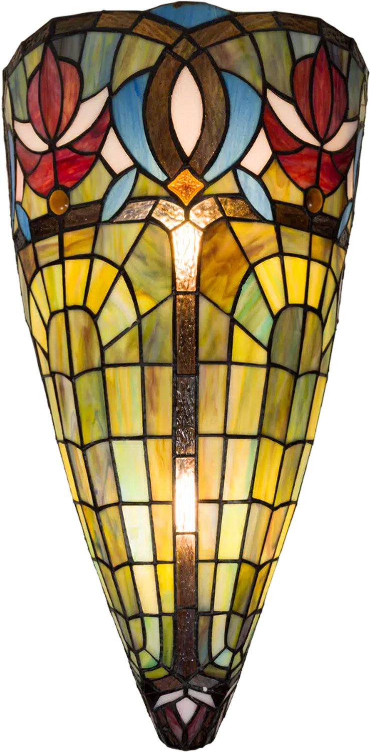 Tiffany wandlamp Art Nouveau - Crèmegeel-rood-blauw - H 51 cm - Glas in lood - Warm licht - Muurlamp - sierlijk | RORUVERA