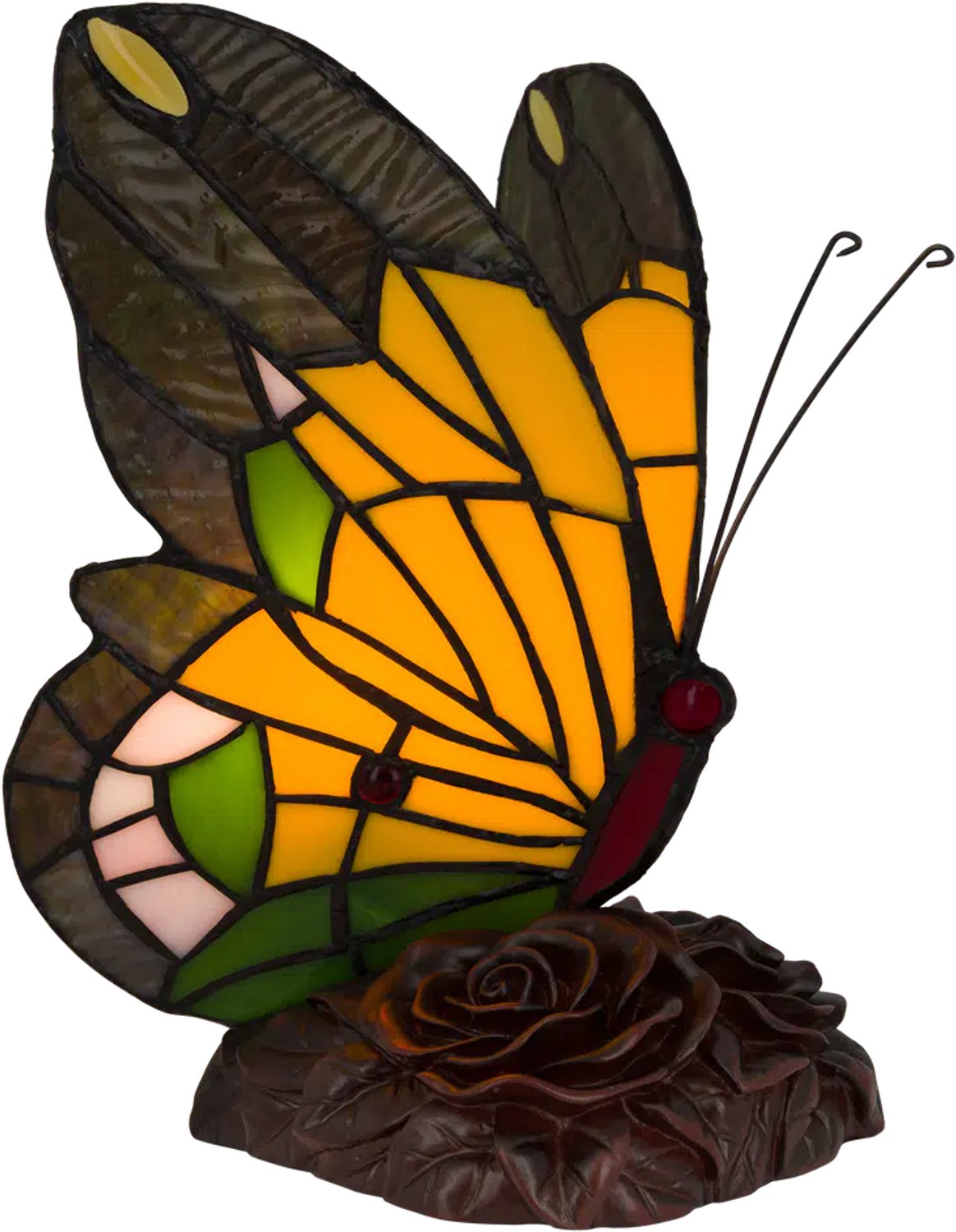 Tiffany tafellamp Vlinder - Geel-groen - H 23,5 cm - Glas in lood - Decoratieve figuurlamp - Warm licht | RORUVERA
