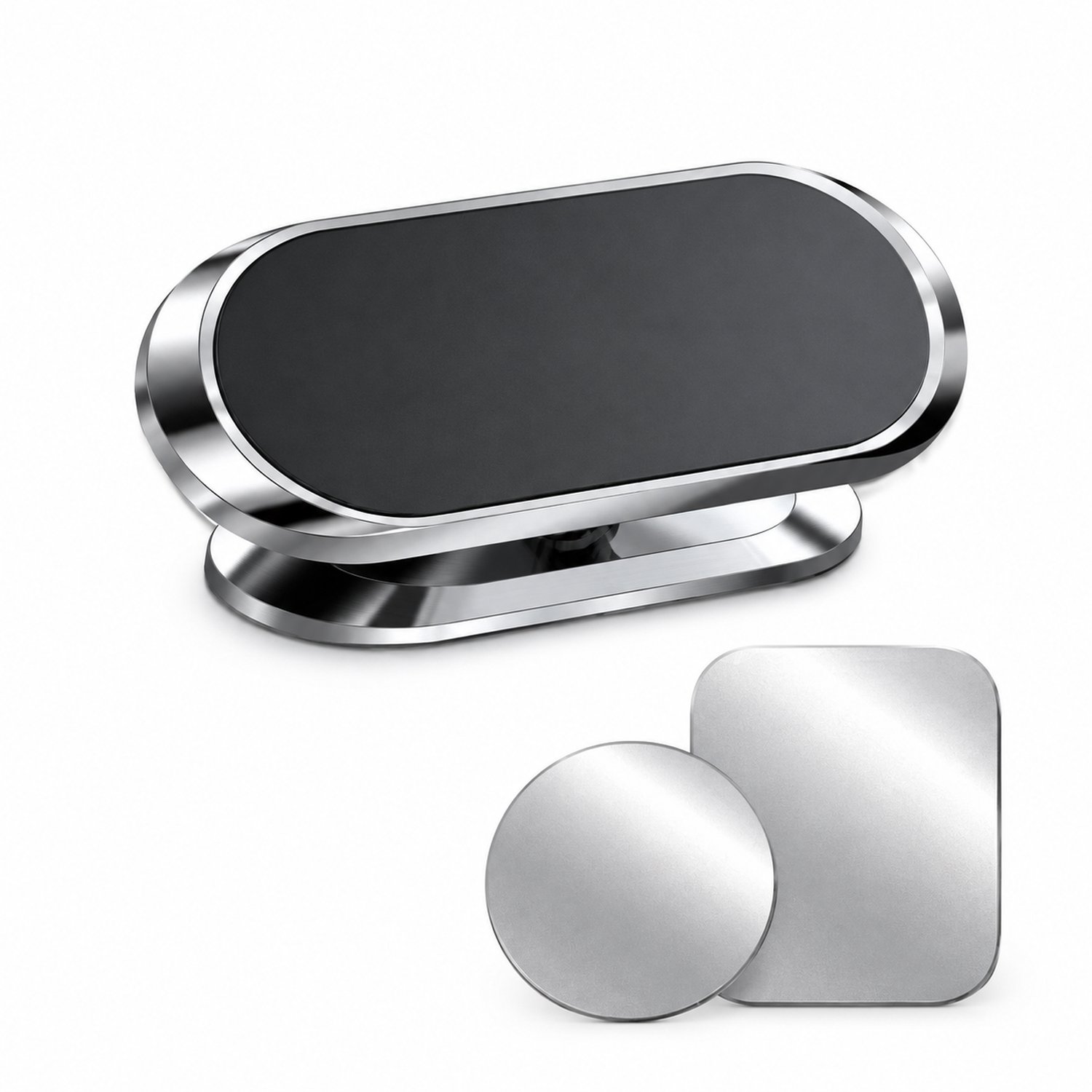 telefoonhouders auto magnetische telefoonhouder voor dashboard en navigatie van aluminiumlegering met zelfklevende bevestiging 360 graden draaibaar met 2 metalen plaatjes in zilver